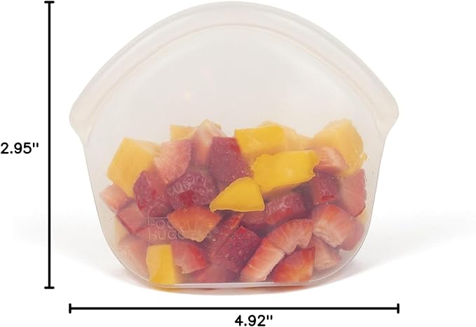 Food Huggers Hugger Bags Silicone Reusable Lunch & Snack Bag Durable Storage, BPA Free, Dishwasher & Freezer Safe, Stand-Up Resealable Produce Pouch | Small 13 fl oz, Clear