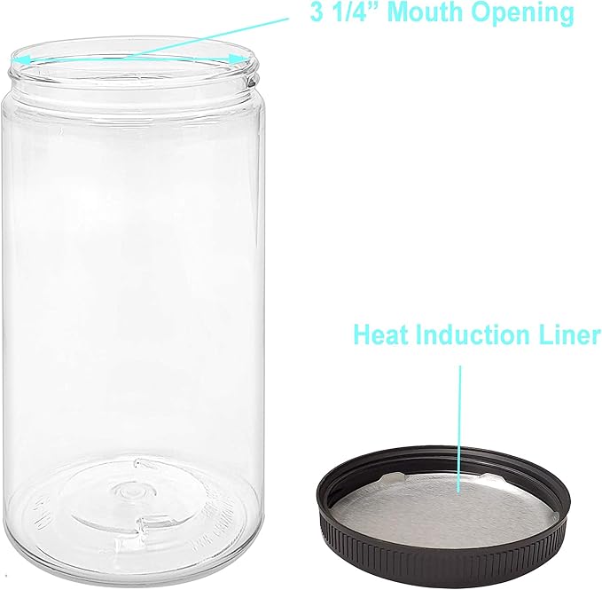 ljdeals 32 oz Clear Plastic Jars with Lids, Storage Containers, Wide Mouth PET Mason Jars, Pack of 6, BPA Free, Food Safe, Made in USA
