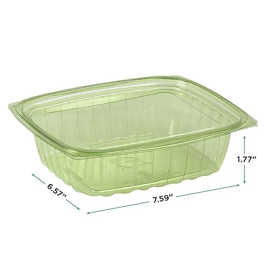 ECO PRODUCTS Compostable 24oz Rectangular Deli Containers With Lids, Pack of 50, Veridian Clear Green Meal Prep, Made from PLA, A Renewable Material Made from Plants, One Lid Fits All