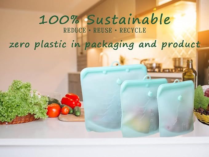 3R Reusable Silicone Food Bags with 100% Leak Proof,Silicone Bags Microwave safe, Freezer Safe & Dishwasher Safe , Medium, Large) & Self Standing A Hook For Easy Hanging (White)