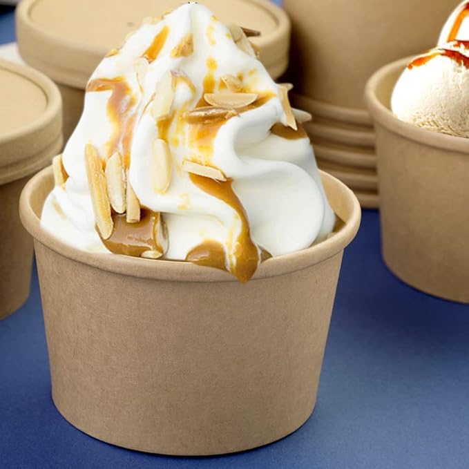8 oz 25 pack Paper Soup Cup Disposable, Paper Food Containers with Lids, Kraft Ice Cream Container for Soups, Stews, Ice Creams, Sorbet and Salads