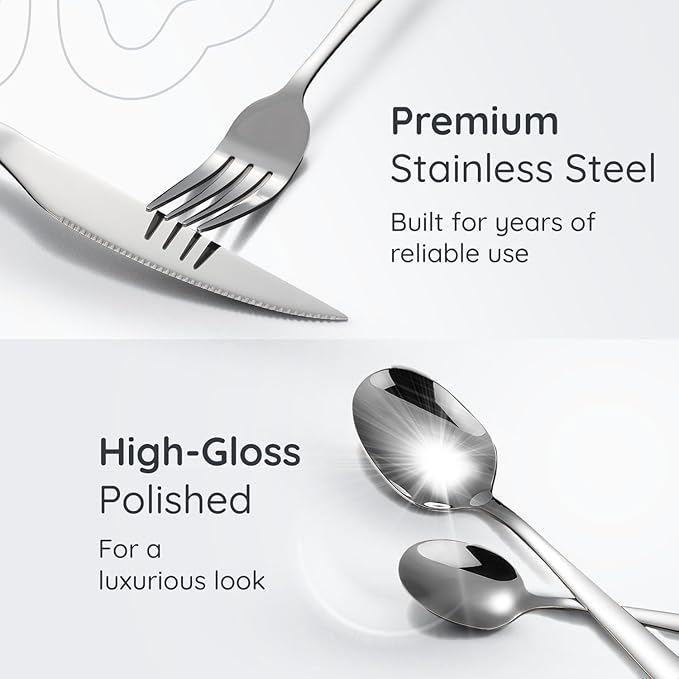 72-Piece Silverware Set for 12 Essential -18/0 Stainless Steel Flatware Set - Complete Cutlery Set with Forks and Spoons - Utensils for Every Occasion - Dishwasher Safe Kitchen Utensils Set