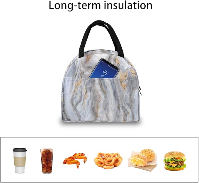 Insulated Lunch Bag for Women Men Gray Marble Texture Waterproof Thermal Tote Bag Reusable Lunch Box Container Lunch Holder Leakproof Lunch Cooler Bag Picnic Travel Work