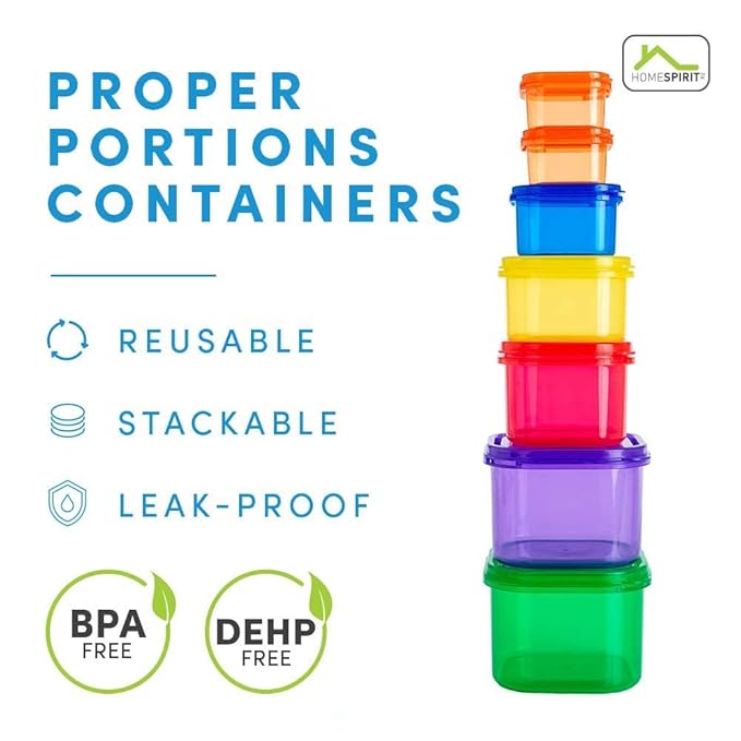 Home Spirit Proper Portions 21-Day Portion Control Containers – 2 Sets, Sized for Weight Loss, Bariatric & Calorie-Based Meal Plans
