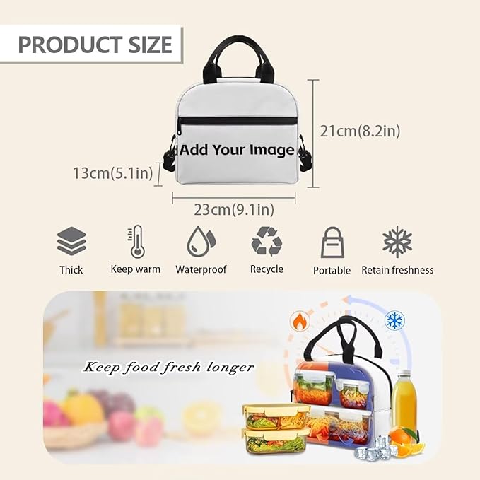 Showudesigns Customized Lunch Box for Women Lunch Tote Bag Personalized Lunchbox Bento Keep Food Cold and Warm for Long Time Picnic Bags Add Your Logo Text Image Insulated Lunchbags