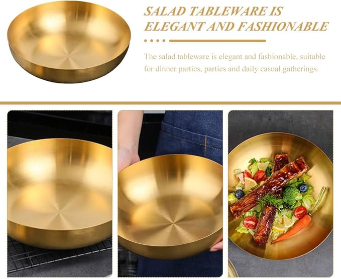 9.4" Stainless Steel Mixing Bowls - 75oz Gold Serving Bowl, Large Metal Decorative Bowl for Salad, Soup, Pasta, Snack, Cooking, Baking, Dishwasher Safe