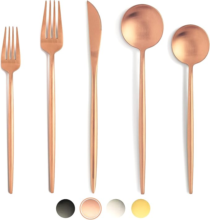 Matte Rose Gold Silverware Set, 20 Piece Stainless Steel Flatware Set Service for 4, Matte Rose Gold Cutlery Set, Include Knives/Forks/Spoons, Dishwasher Safe