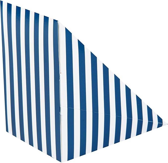 Restaurantware-Cafe Vision 4.8 x 3.2 Inch Sandwich Paper Boxes, 200 Large Sandwich Wedge Boxes - With Window, Disposable, Blue And White Paper Triangle Sandwich Containers, Striped, Grease-Impervious