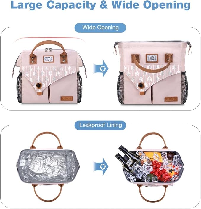Lekesky Pink Lunch Bag for Women Insulated Lunch Box Leakproof Lunchbox for Adult Work