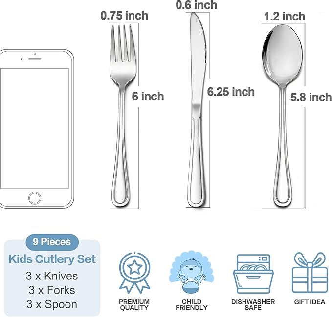 TeamFar Toddler Utensils, 12 PCS Stainless Steel Toddler Silverware Small Kids Cutlery Set for Home School Travel Use, with Line Patterned Edge, Child Safe & Non Toxic, Dishwasher Safe