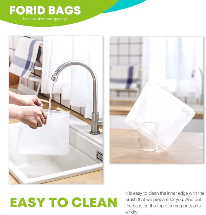 Reusable Storage Bags - 12 Pack EXTRA THICK Freezer bags (2 Reusable Gallon Bags & 5 Reusable Sandwich Bags & 5 Reusable Snack Bags) FDA Grade LEAKPROOF Lunch Bag for Food Travel Items Storage