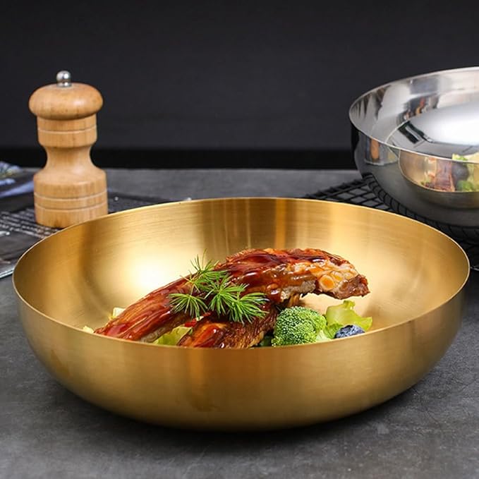 9.4" Stainless Steel Mixing Bowls - 75oz Gold Serving Bowl, Large Metal Decorative Bowl for Salad, Soup, Pasta, Snack, Cooking, Baking, Dishwasher Safe