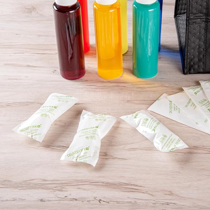 Restaurantware Delivery Tek 5.7 x 2.6 Inch Shipping Ice Packs 100 Durable Cold Packs - Easy-To-Use Design Leakproof Plastic Dry Ice Packs Reusable For Frozen Meat Vegetables or Beverages