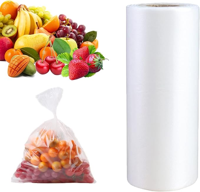Plastic Produce Bag, Clear Food Storage bags, 12 X 16 Inches on a Roll, Food Storage Bags for Fruits, Vegetables, 350 Bags,1Roll