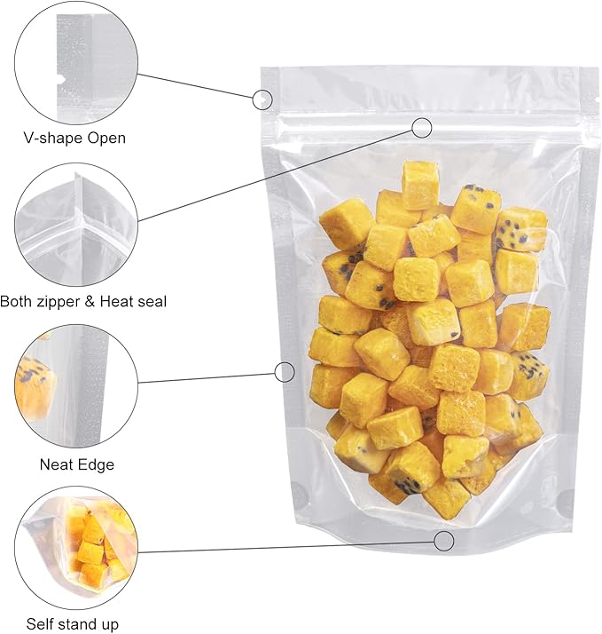 50 Pcs 7.9"X5.5" Clear Stand Up Zipper Seal Bgas,Reuseable Ziplock Plastic Pouch for Food Storage, Transparent Sealing Food Pouches Snack Packing,Cookie,Snack,Spices,Pet Food and Drinking
