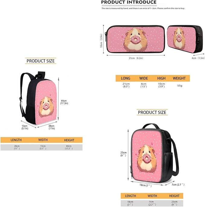 Dolyues Donut Hamster Kids School Backpack Set with Lunch Box & Pencil Case - Stylish 3-Piece School Bag for Boys - Perfect Bookbag with Meal Bag and Pen Pouch