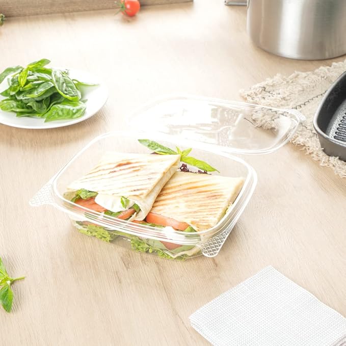Restaurantware Thermo Tek 24 Ounce Deli Food Containers 100 Anti-Fog Hinged Lid Containers - Freezable Rectangle Clear Plastic To Go Food Containers Disposable