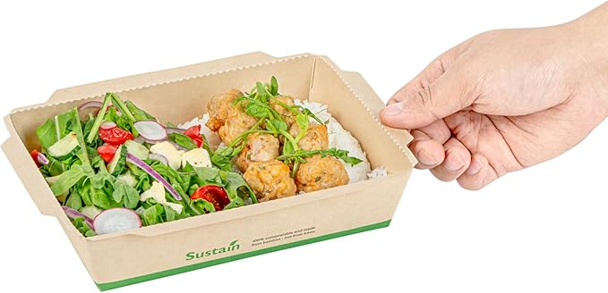 Restaurantware-Sustain 34 Ounce Sturdy Paper Take Out Boxes, 200 Disposable Take Out Food Containers - With PLA lining, Lids Sold Separately, Bamboo Paper Containers, Compostable, Click-Lock Design