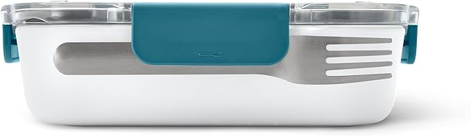 BLACK + BLUM Bento Box Style Compartment Food Container | Packed Lunch Box with Stainless-Steel Travel Fork, Leak-Proof, Microwave Safe | Ocean Blue, 34 oz / 1000 ml