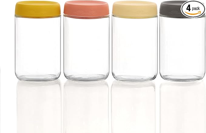 18 OZ Glass Food Jar Storage Containers with Airtight Lids, Reusable Wide Mouth Overnight Oats Glass Mason Jars for Snacks Yogurt Pudding(Multicolor 4pack-2)