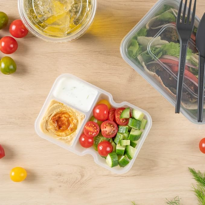 Restaurantware TRAYS ONLY: Futura 10 Ounce Trays For Meal Prep Containers 100 Microwavable Trays For 32 Or 37 Ounce Containers - Containers Sold Separately 3 Compartments White Plastic Food Trays