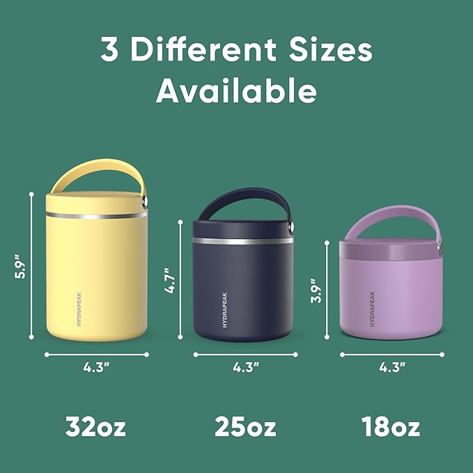 Hydrapeak 25oz Stainless Steel Vacuum Insulated Thermos Food Jar | Thermos for Hot Food and Cold Food, Wide Mouth Leak-Proof Soup Thermos for Adults, 10 Hours Hot and 16 Hours Cold (Kelly Green)