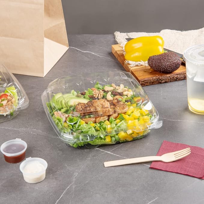 Restaurantware Thermo Tek 45.7 Ounce Clamshell Containers 100 Anti-Fog To Go Food Containers - Freezable Rectangle Clear Plastic Food Packaging Containers Disposable