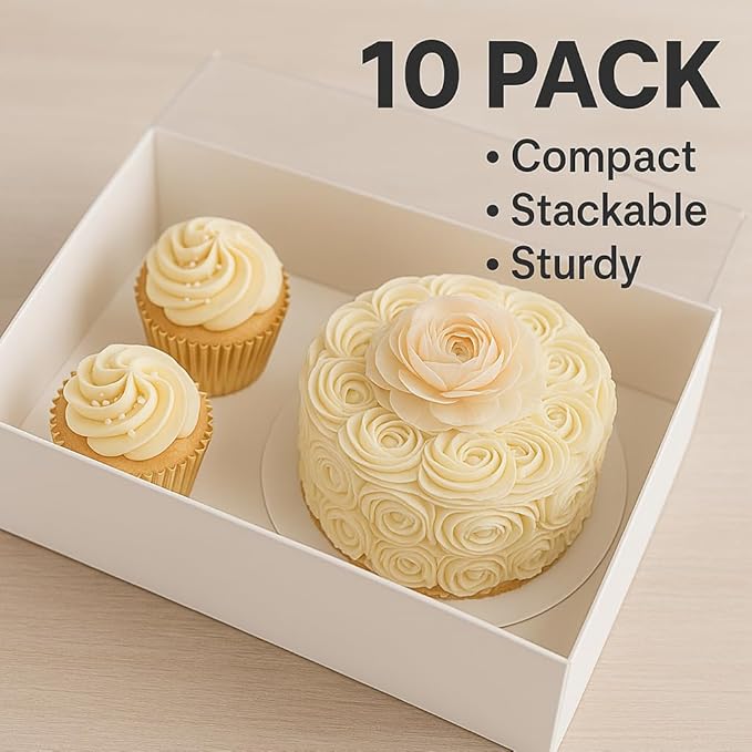 Sweet Degrees 10 pack Cake and 2 Cupcakes Bento Box | transparent and clear Dessert Storage Container with Lid | Portable Box for Cakes & Cupcakes, Treats | BPA-Free | Great for Birthdays & Parties