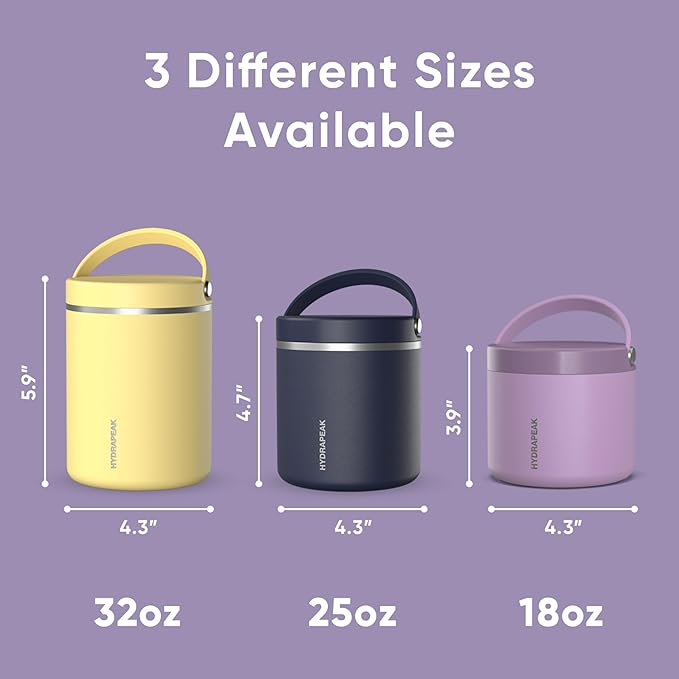 Hydrapeak 25oz Stainless Steel Vacuum Insulated Thermos Food Jar | Thermos for Hot Food and Cold Food, Wide Mouth Leak-Proof Soup Thermos for Adults, 10 Hours Hot and 16 Hours Cold (Lavender)