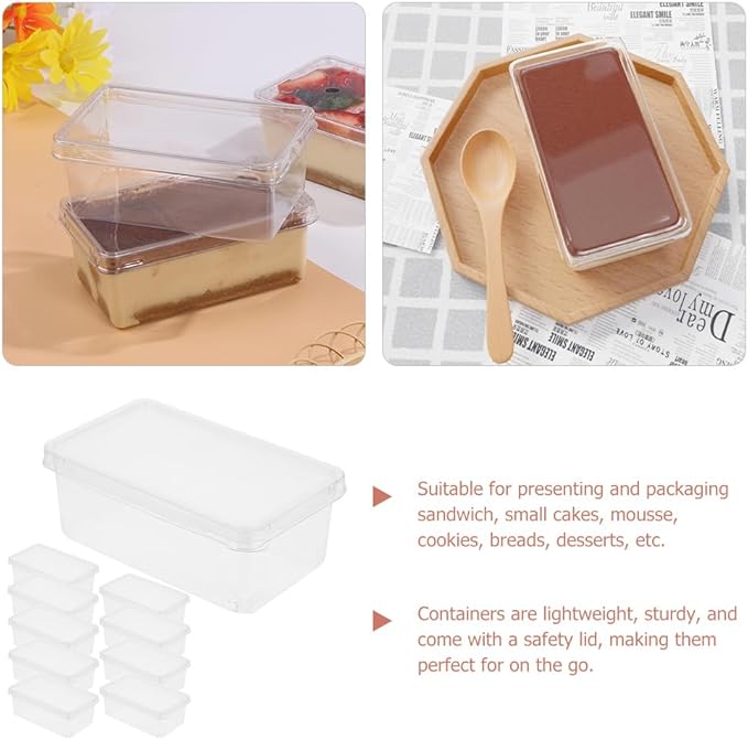 10pcs Cake Box Clear Tiramisu Box To Go Food Containers Bakery Carrier Packing Small Cake Holder Plastic Container with Lid Clear Cake Carrier Disposable Charcuterie Boxes for Cake, Pastry,Dessert