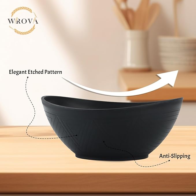 Salad Bowls Set of 6 with 3 Size,Unbreakable Wheat Straw Bowls for Kitchen,Fridge,Dishwasher and Microwave Safe Bowl for Salad,Cereal,Snack,Dessert. Black