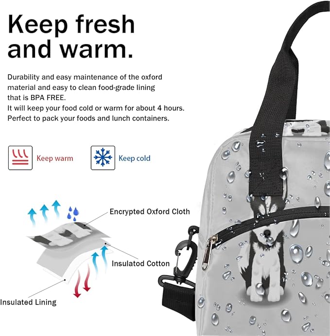 Pardick Reusable Lunch Bag for Women Men Adult Kids, Insulated Lunch Tote Bag Organizer, Cute Dog Cooler Lunch Box with Adjustable Shoulder Strap for Outdoor Work School and Picnic