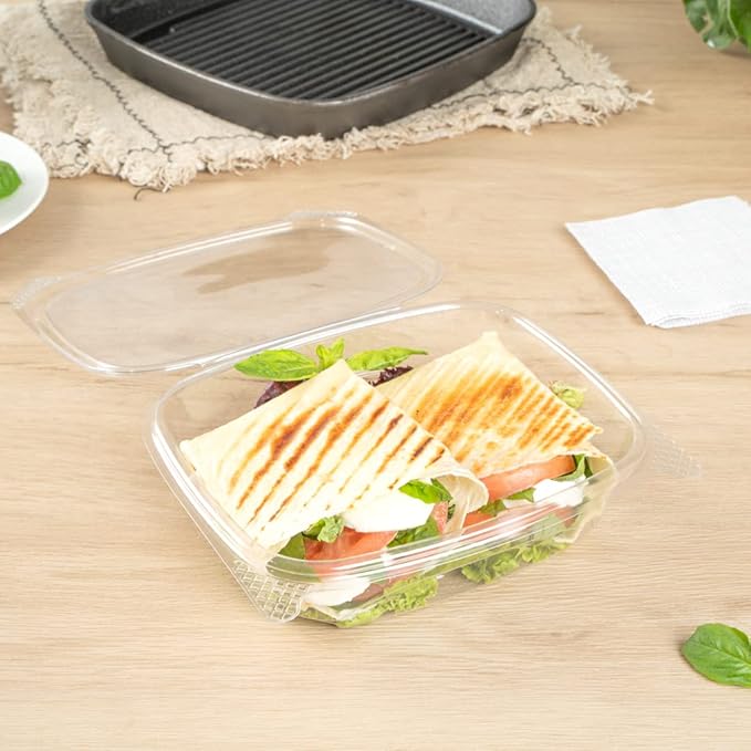 Restaurantware Thermo Tek 24 Ounce Deli Food Containers 100 Anti-Fog Hinged Lid Containers - Freezable Rectangle Clear Plastic To Go Food Containers Disposable