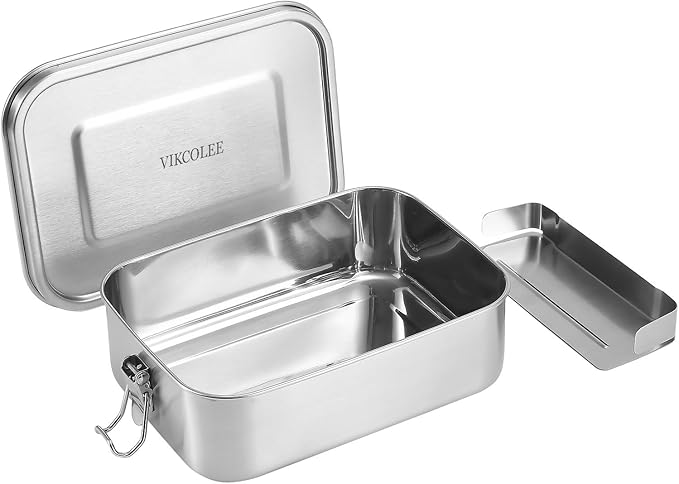 Stainless Steel Bento Box, Metal Lunch Food Container, 800ML Bento Lunch Box for Kids or Adults with Lockable Clips to Leak Proof - BPA-Free - Dishwasher Safe