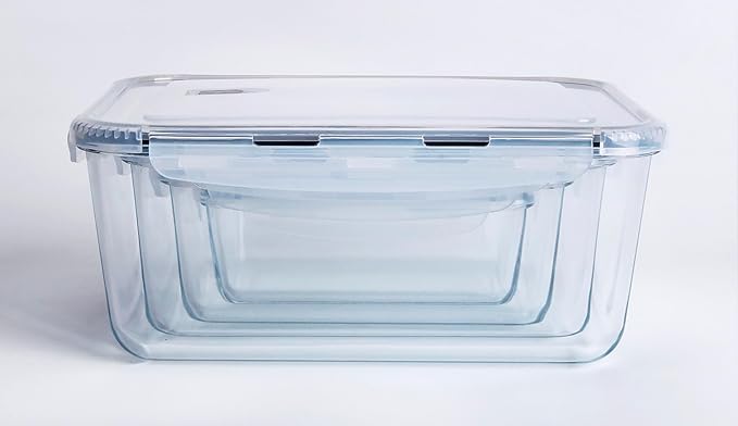 Extra Large Glass Food Storage Containers with Lids, Set-8-Piece Lunch Containers, Ideal for Storing Food, Vegetables, Fruits, Baking Cake & lot of other Tasty Food (Rectangular)