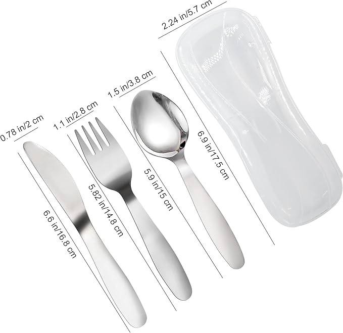 VANRA 3 Pieces Children Fork Spoon Knife Set with Travel Case for Lunch Box, 18/8 Stainless Steel Kids Silverware Flatware Set Kids Utensil Set for School (Fork Spoon Knife)