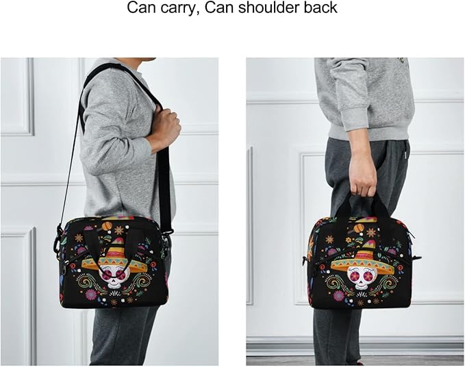 Cinco De Mayo Skull Insulated Lunch Bag Reusable Lunch Tote Bag Cooler Bag for Women Men Adult Lunch Box with Adjustable Shoulder Strap Leakproof Lunch Bag for Work School Picnic Camping