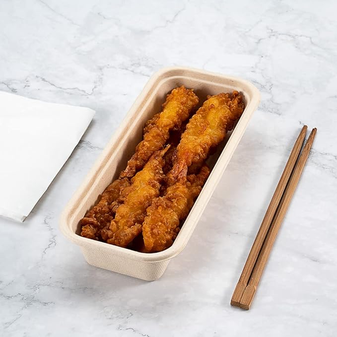 Restaurantware Pulp Tek 9.2 x 3.8 x 1.8 Inch Takeaway Food Boxes 100 Disposable Take Out Containers - Lids Sold Separately Freezable Bagasse Catering Food Containers Microwavable 17 Ounce