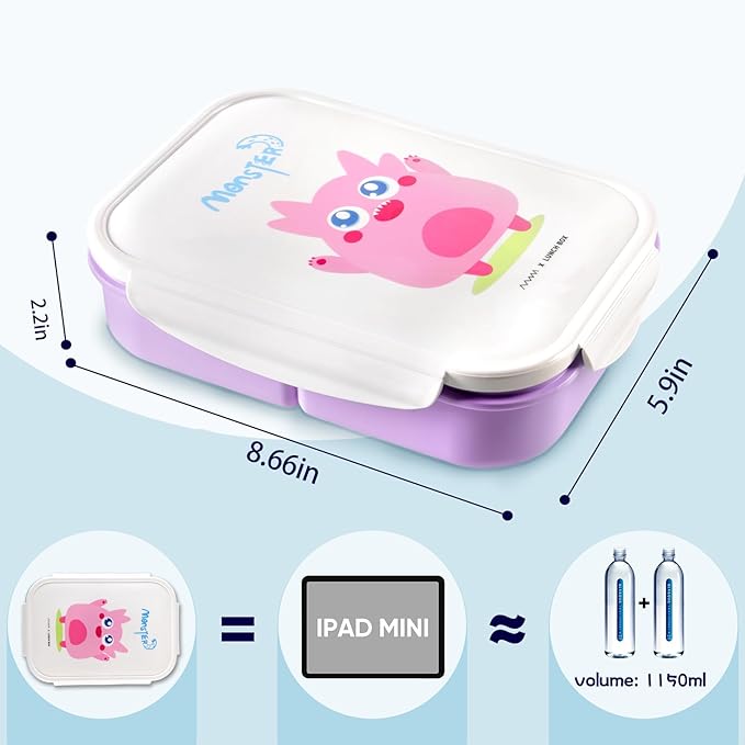 MISS BIG Bento Box for Kids, Leakproof Lunch Box, No BPAs & Chemical Dyes, M/W, D/W & Fridge Safe (1150ml Purple)