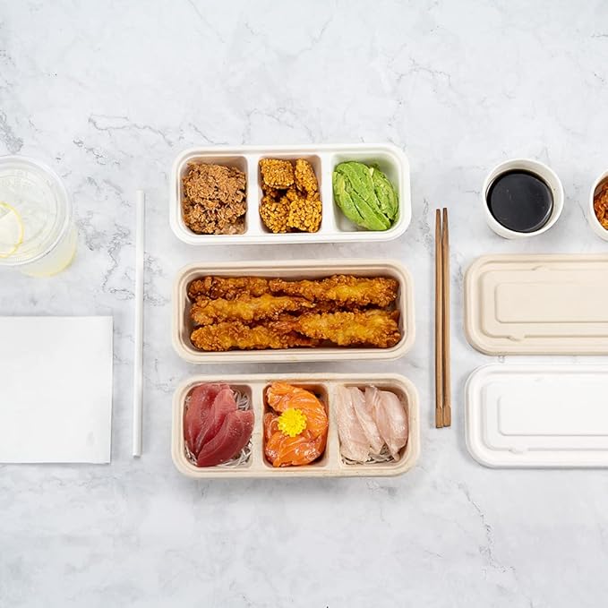 Restaurantware Pulp Tek 9.2 x 3.8 x 1.8 Inch Takeaway Food Boxes 100 Disposable Take Out Containers - Lids Sold Separately Freezable Bagasse Catering Food Containers Microwavable 17 Ounce