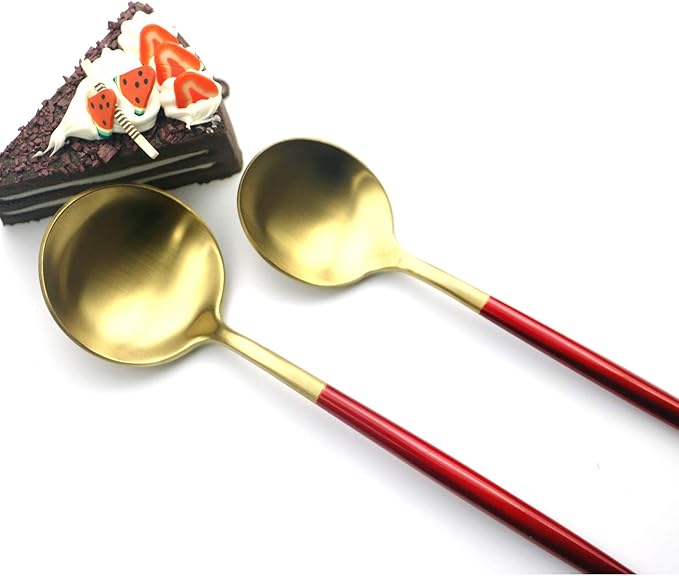 Red Gold Flatware, Royal 20 Pieces Matte White Handle 18/10 Stainless Steel Tableware Sets for 4 Including Forks Spoons Knives, Camping Silverware Travel Utensils Set Cutlery (Red Gold)