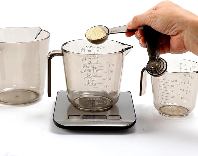 14pcs Sourdough Starter Jar Kit for Sourdough Bread Baking with Date Marked Feeding Band, Thermometer, Scraper, Digital Kitchen Scale,3 x Measuring Cups and 5 in 1 Spoons, Cleaning Cloth