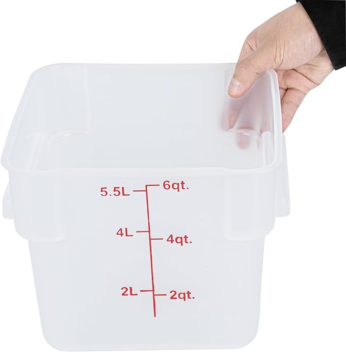 Restaurantware-Met Lux 6 Quart Food Storage Containers, 10 Translucent Storage Containers - Lids Sold Separately, Red Volume Markers, Dishwashable Containers, Side Handles, For Storing Foods