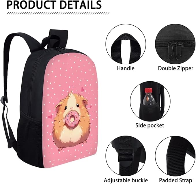 Dolyues Donut Hamster Kids School Backpack Set with Lunch Box & Pencil Case - Stylish 3-Piece School Bag for Boys - Perfect Bookbag with Meal Bag and Pen Pouch