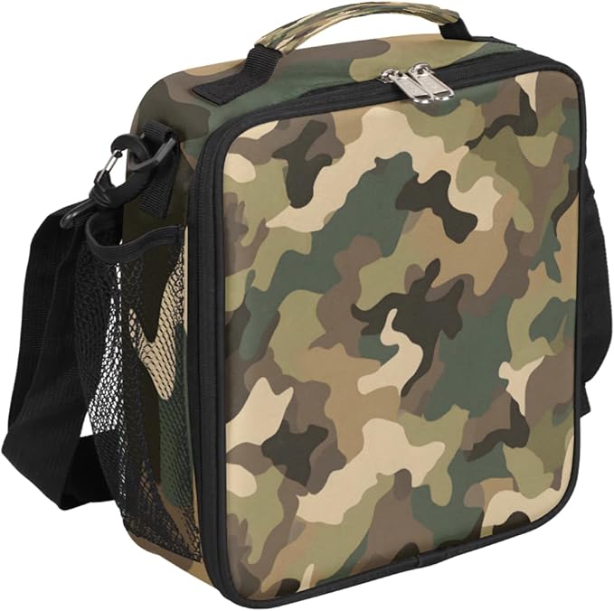 Kids Lunch Box for Boys Girls Camo Print Lunch Bag for Kids Insulated Lunch Bag Tote with Adjustable Shoulder Strap Teens Lunchbox Cooler School Picnic