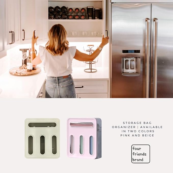 Storage Freezer Bag Organizer, Drawer or Wall Mount Kitchen Storage organizer, 4-Slots, Fits all the most common food bag sizes Gallon, Sandwich, Snack, Quart (Beige)