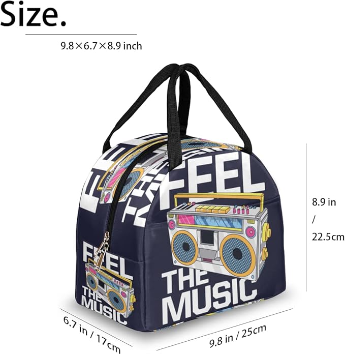 Insulated Lunch Bag for Women Men Retro Music Cartoon Boombox Waterproof Thermal Tote Bag Reusable Lunch Box Container Lunch Holder Leakproof Lunch Cooler Bag Picnic Travel Work