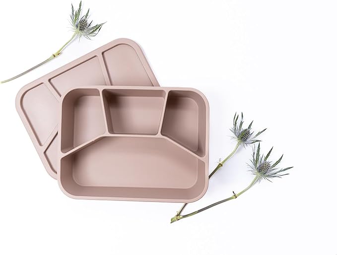 Spoondrift 100% Food Grade Eco-Friendly Leak-Proof Silicone Bento Box Lunchbox, Microwave Safe | For Child And Adult, 4 Compartment, Choose from 6 Colors, Includes 1 Box (Sand)