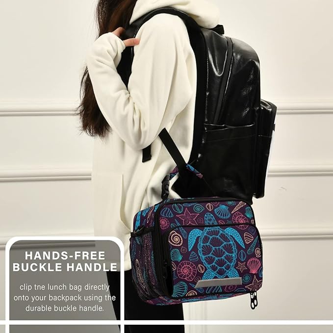 MNSRUU Turtle 11 Inch x 4.33 Inch x 9.05 Inch Insulated Lunch Bag with Adjustable Shoulder Strap, Keeps Food Warm or Cold for Hours