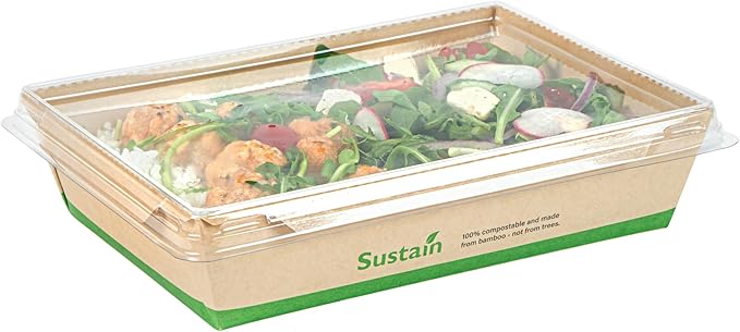 Restaurantware-Sustain 34 Ounce Sturdy Paper Take Out Boxes, 200 Disposable Take Out Food Containers - With PLA lining, Lids Sold Separately, Bamboo Paper Containers, Compostable, Click-Lock Design
